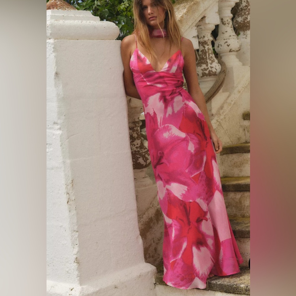 Zara FOULARD PRINT LONG DRESS - Picture 2 of 7